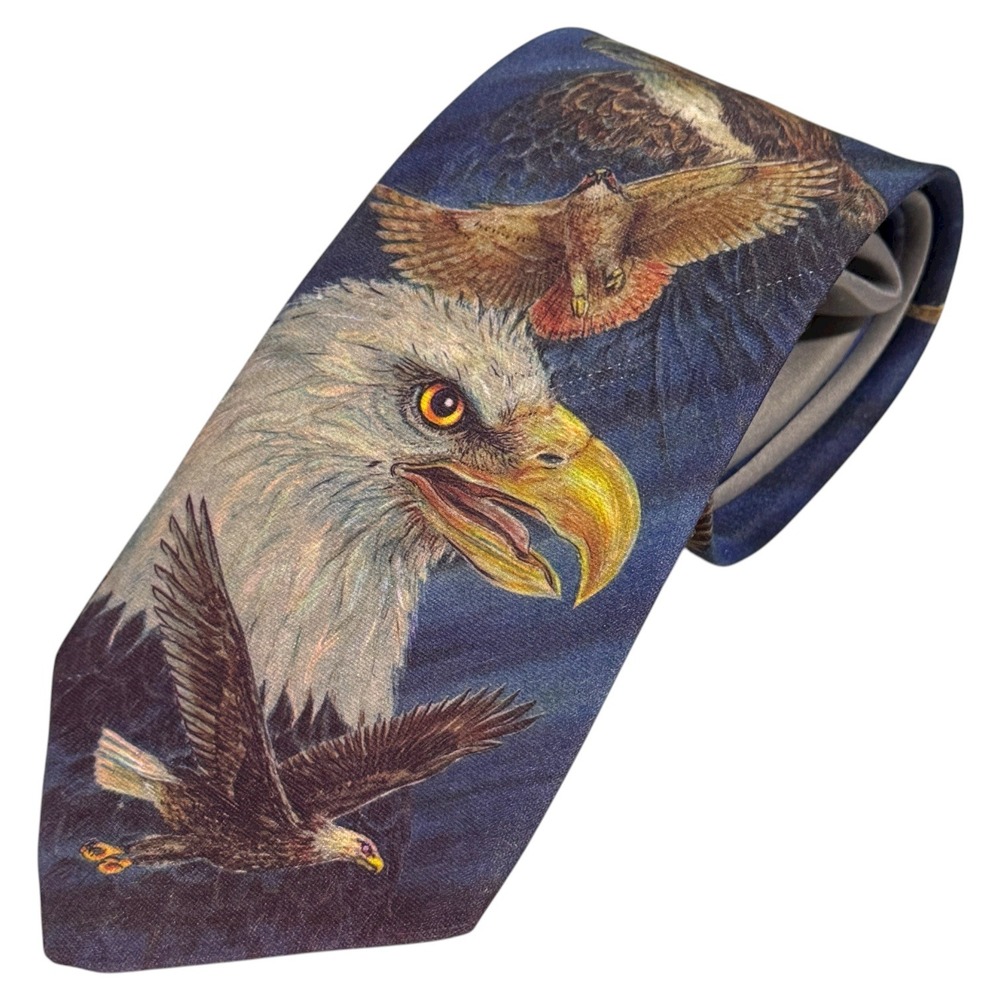 Ralph‎ Marlin Eagle Falcon Owl Bird Print Silk Necktie Men's